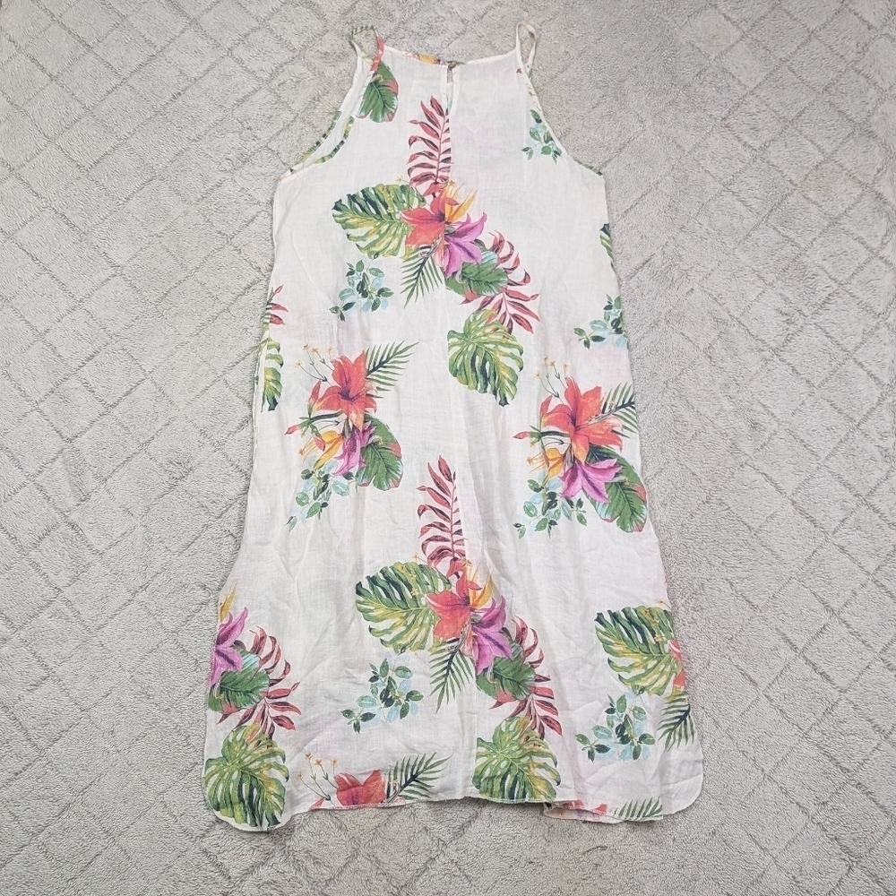 Lungo Larno Dress Dress Womens L White Floral Linen Beach Midi Sleeveless Coast - Picture 8 of 9
